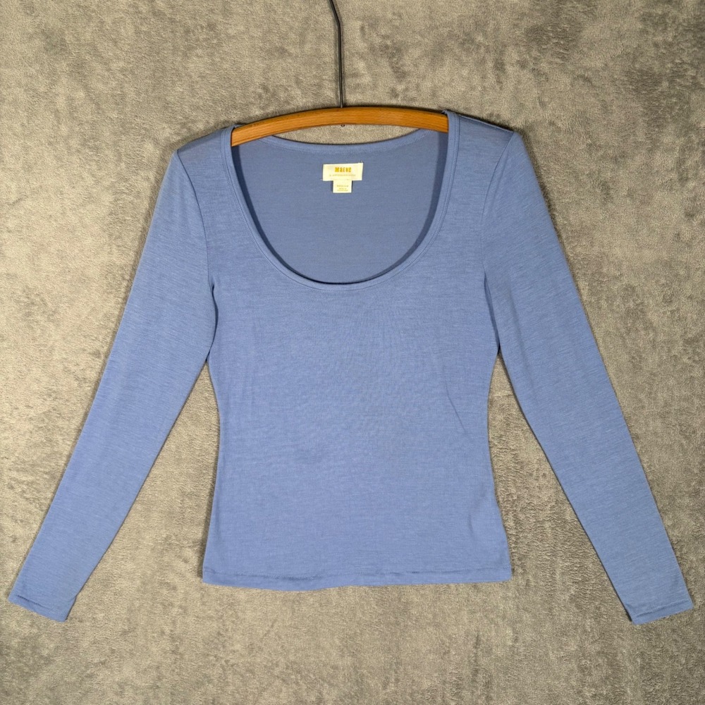 Maeve Anthropologie Perwinkle Blue Scoop Neck Long Sleeve Tee Top Medium